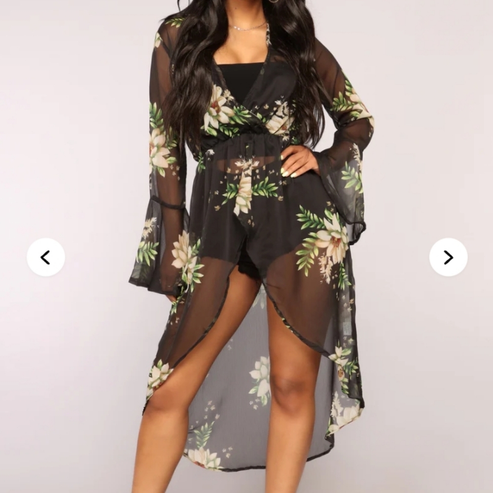 New Floral Sheer Black Kimono